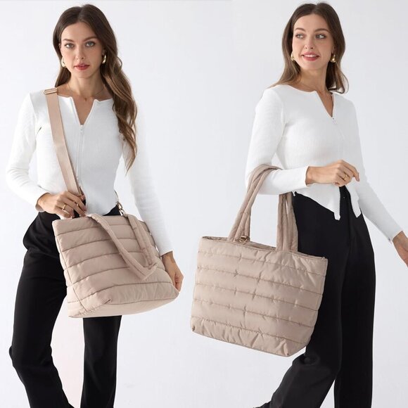 Puffer Tote Quilted Shoulder Bag Lightweight Multi-Purpose for Work Travel - Picture 3 of 7